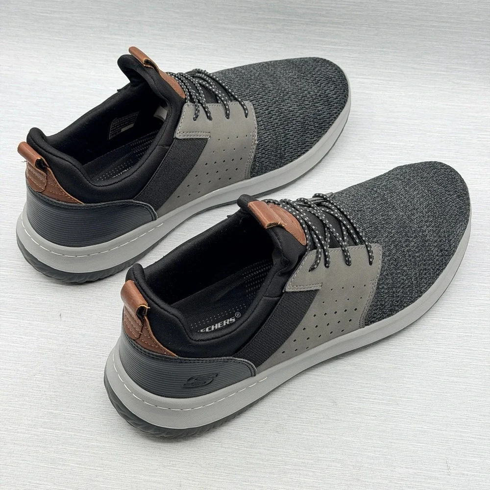 Skechers Delson Men's 12 Shoes Grey Black Slip On Classic Fit Memory Foam 65474